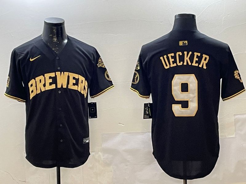 Men Milwaukee Brewers #9 Uecker Black Gold Game 2025 Nike MLB Jersey style 1->milwaukee brewers->MLB Jersey